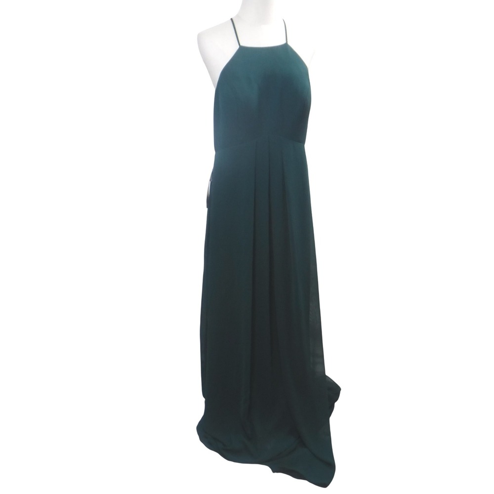 Azazie Sarah Pine Green Chiffon Halter Maxi Bridesmaid Dress A12 Formal NEW